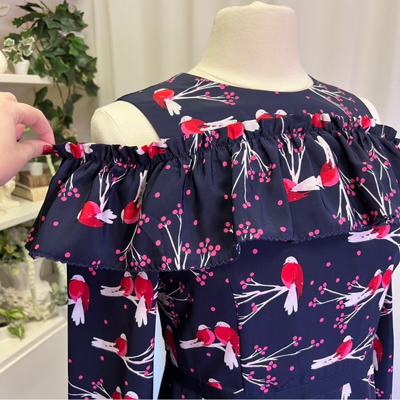 Draper James Love Birds Cold Shoulder Blue Dress - Picture 4 of 16